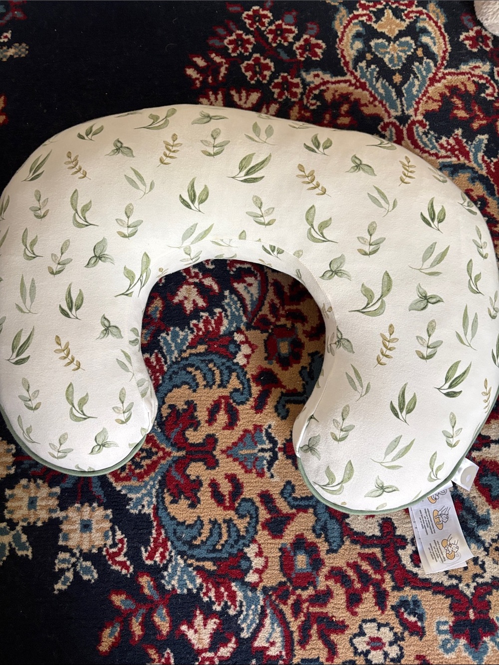 Boppy Nursing Pillow in Cream with Green Leaf Print